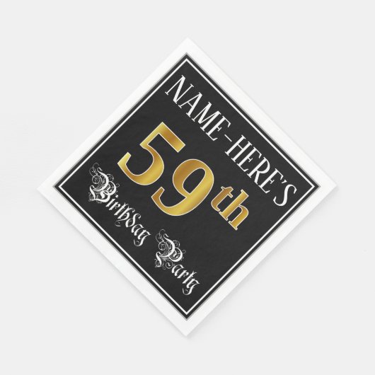 59th Birthday Party — Fancy Script, Faux Gold Look Servet (Hoek)
