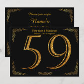 59th Birthday party, Gatsby styl, zwarte goudglitt Kaart (Voorkant / Achterkant)