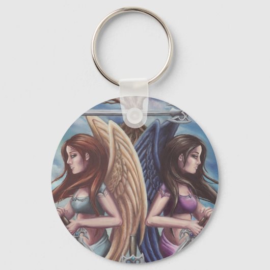 5 0f Zwaarden - Sleutelhanger Tarot Kaart Art (Voorkant)