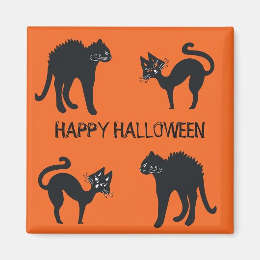 5,1 cm vierkante magneet Happy Halloween Black Cat (Voorkant)