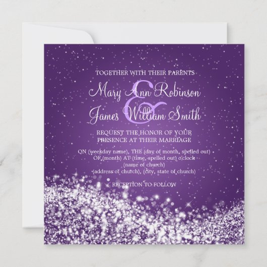 5,25-inch Elegant Wedding Sparging Wave Paars Kaart (Achterkant)