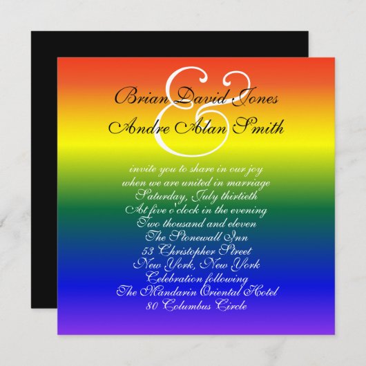 5,25-inch Sq. Gay Wedding Rainbow LGBT Pride Basic Kaart (Voorkant / Achterkant)