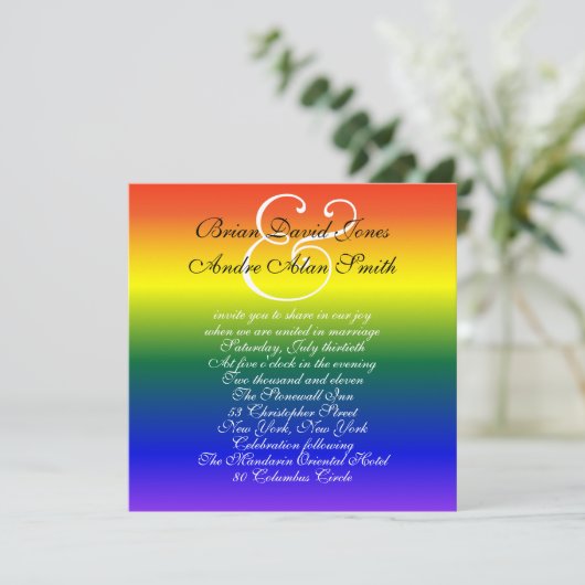 5,25-inch Sq. Gay Wedding Rainbow LGBT Pride Basic Kaart (Staand voorkant)