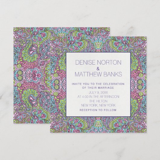 5,25 inch x 5,25 inch Groovy Daisy Wedding Invitat Kaart (Voorkant / Achterkant)