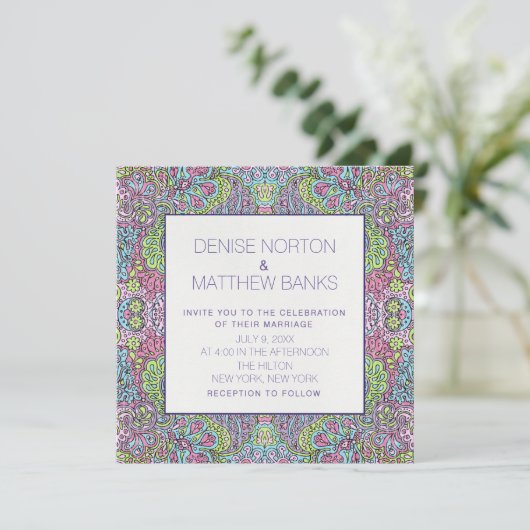 5,25 inch x 5,25 inch Groovy Daisy Wedding Invitat Kaart (Staand voorkant)