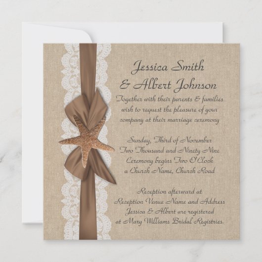 5.25 "x 5.25" Elegant Burlap Lint Zeesterren Uitno Kaart (Voorkant)