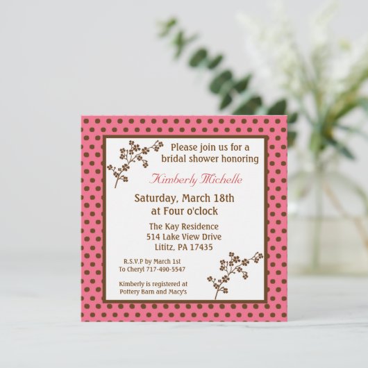 5.25x5.25 Brn Pink Polkadots Vrijgezellenfeest Uit Kaart (Staand voorkant)