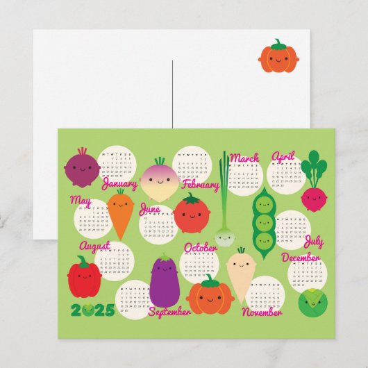 5 A Day Kawaii Groenten 2025 Kalender Briefkaart (Voorkant / Achterkant)