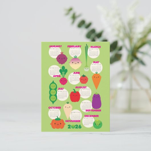 5 A Day Kawaii Groenten 2026 Kalender Briefkaart (Staand voorkant)