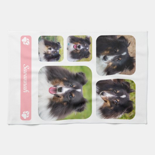 5 Aangepaste Sjabloon voor fotocollage met naam op Theedoek (Horizontaal)