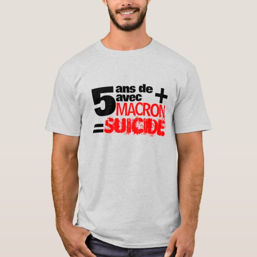 5 ans + Macron = SUICIDE - Grijze Mannen t-shirt (Voorkant)