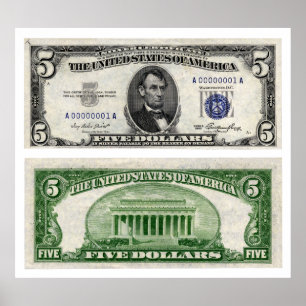 $5 Bankbiljet, Silver Certificate, serie van 1953 Poster