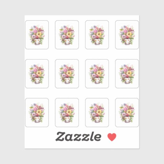 5 Beker van Bloemen Sticker (Vel)