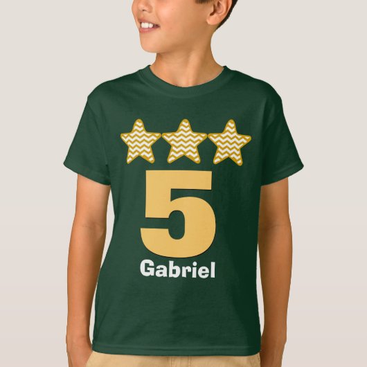 5 Birthday Boy Stars Big Number Aangepaste naam V1 T-shirt (Voorkant)