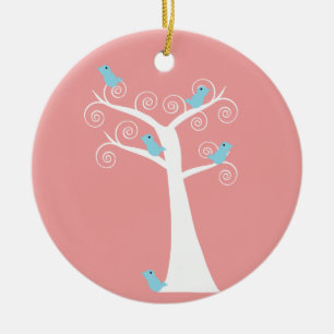 5 Blauwe Vogels in een Boom Ornament