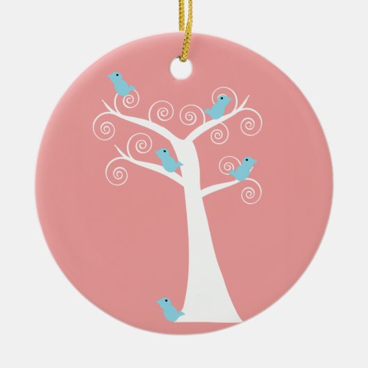 5 Blauwe Vogels in een Boom Ornament (Voorkant)