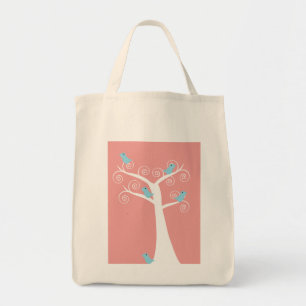5 blauwe vogels in een boomzak tote bag