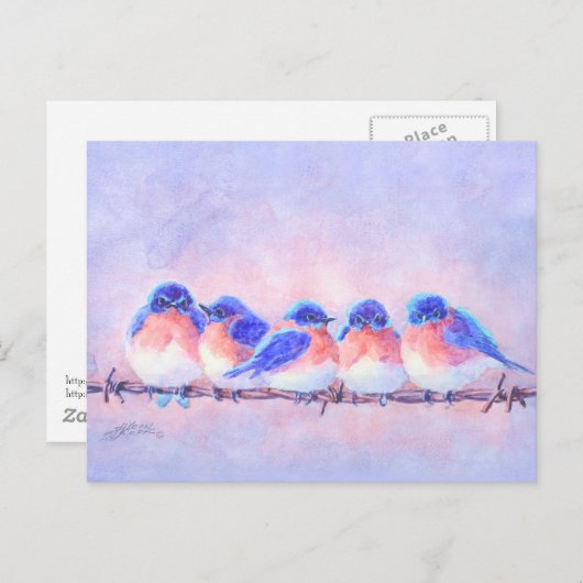 5 BLUEBIRDS OP EEN WIRE DOOR SHARON SHARPE BRIEFKAART (Voorkant / Achterkant)