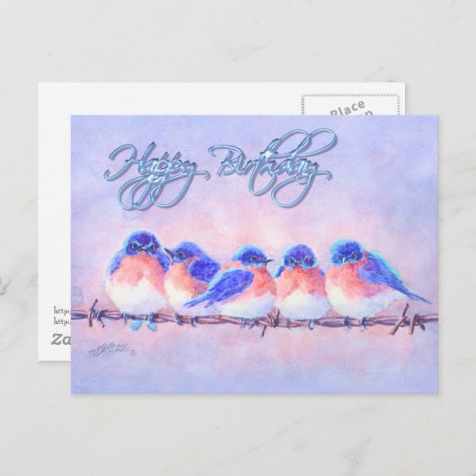 5 BLUEBIRDS op een WIRE & TEKST door SHARON SHARPE Briefkaart (Voorkant / Achterkant)