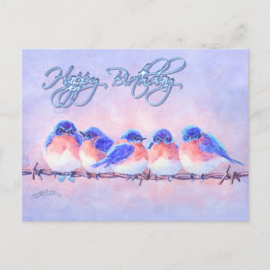 5 BLUEBIRDS op een WIRE & TEKST door SHARON SHARPE Briefkaart (Voorkant)