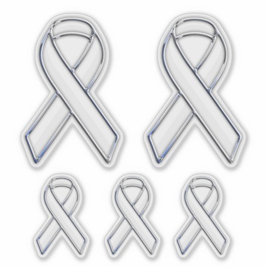 5 Chrome Style Print Wit Ribbon Bewustzijn Sticker (Voorkant)