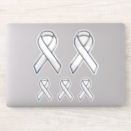 5 Chrome Style Print Wit Ribbon Bewustzijn Sticker (Computer)