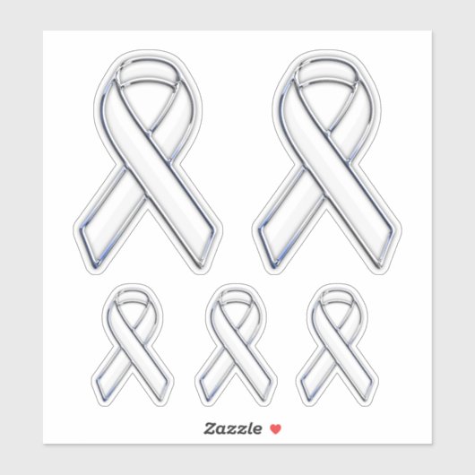 5 Chrome Style Print Wit Ribbon Bewustzijn Sticker (Vel)