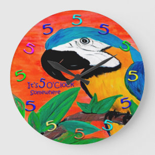 5 Clock parrot walclock Grote Klok