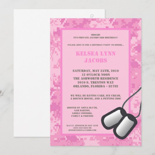 5 dagen per dag, 7 dagen per dag uitnodiging roze (Voorkant / Achterkant)