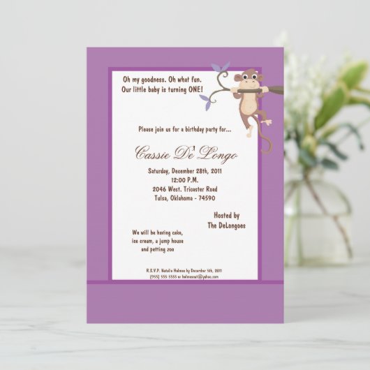 5 dagen per week7 Paarse apenwedstrijd uitnodigen Kaart (Staand voorkant)