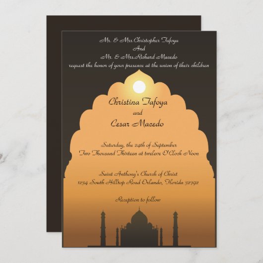 5 dagen per week7 uitnodigen voor bruiloft Taj Mah Kaart (Voorkant / Achterkant)