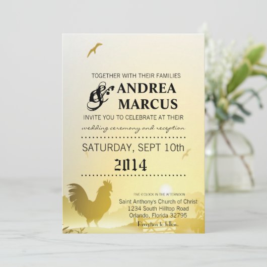 5 dagen per week7 Uitnodiging voor bruiloft Sunny  (Staand voorkant)