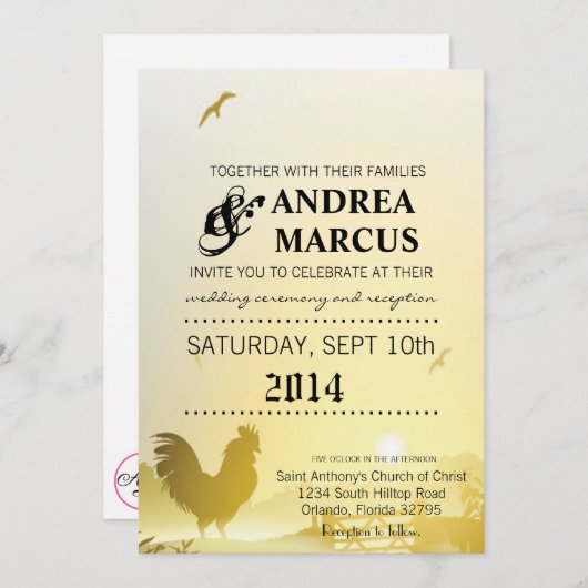 5 dagen per week7 Uitnodiging voor bruiloft Sunny (Voorkant / Achterkant)