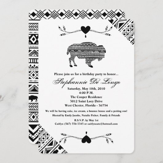 5 dagen per week, uitnodiging Boho Buffalo Tribale (Voorkant / Achterkant)