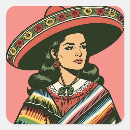 5 de Mayo Fiesta Retro Sarape Party Favoriet Vierkante Sticker (Voorkant)