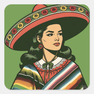 5 de Mayo Fiesta Retro Sarape Party Favoriet Vierkante Sticker
