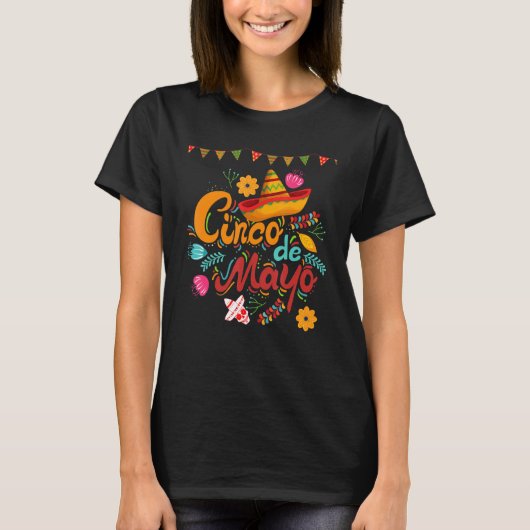5 de Mayo Fiesta Tacos Nacho Mexican Sombrero Flor T-shirt (Voorkant)