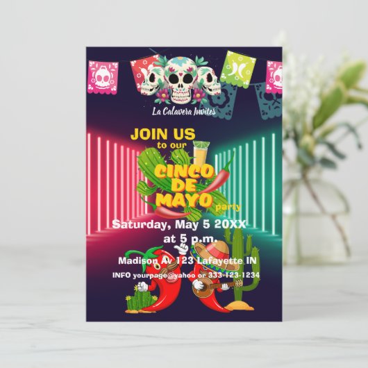 5 de Mayo party Invitation Kaart (Staand voorkant)