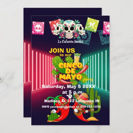 5 de Mayo party Invitation Kaart (Voorkant / Achterkant)