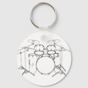 5-delige drumstel: tekening in zwart & wit: sleutelhanger