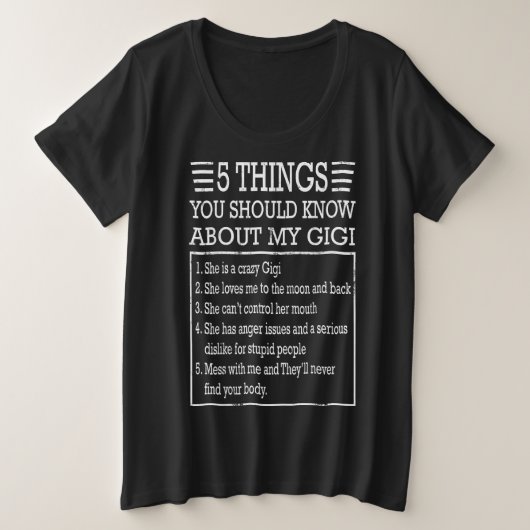 5 dingen over mijn gigi | Verblijfsgeschenk Grote Maat T-shirt (Design voorkant)