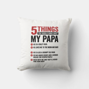 5 Dingen over mijn papa Grappig vintage shirt ontw Kussen