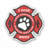 5 Dogs Inside Pet Alert for Fire Department Sticker (Voorkant)