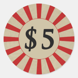$5 (Dollar) Rond Glanzend Prijs Label