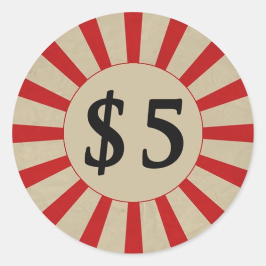 $5 (Dollar) Rond Glanzend Prijs Label (Voorkant)