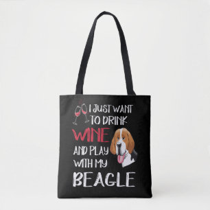 5 Drink wijn en speel met mijn beagle Tote Bag
