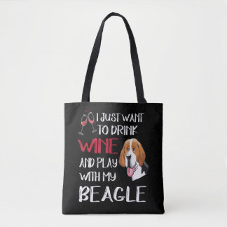 5 Drink wijn en speel met mijn beagle Tote Bag
