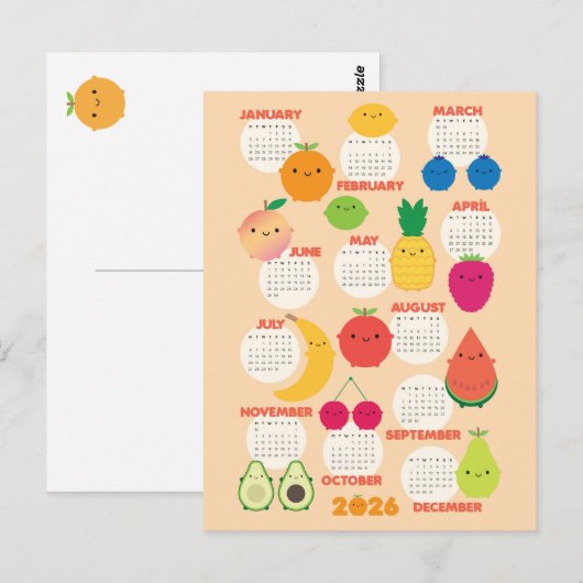 5 Een Dag Kawaii Fruit 2026 Kalender Briefkaart (Voorkant / Achterkant)
