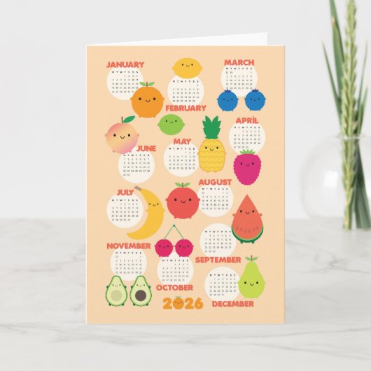 5 Een Dag Kawaii Fruit 2026 Kalender Kaart (Voorkant)