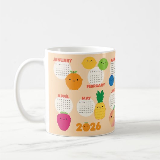 5 Een Dag Kawaii Fruit 2026 Kalender Koffiemok (Links)